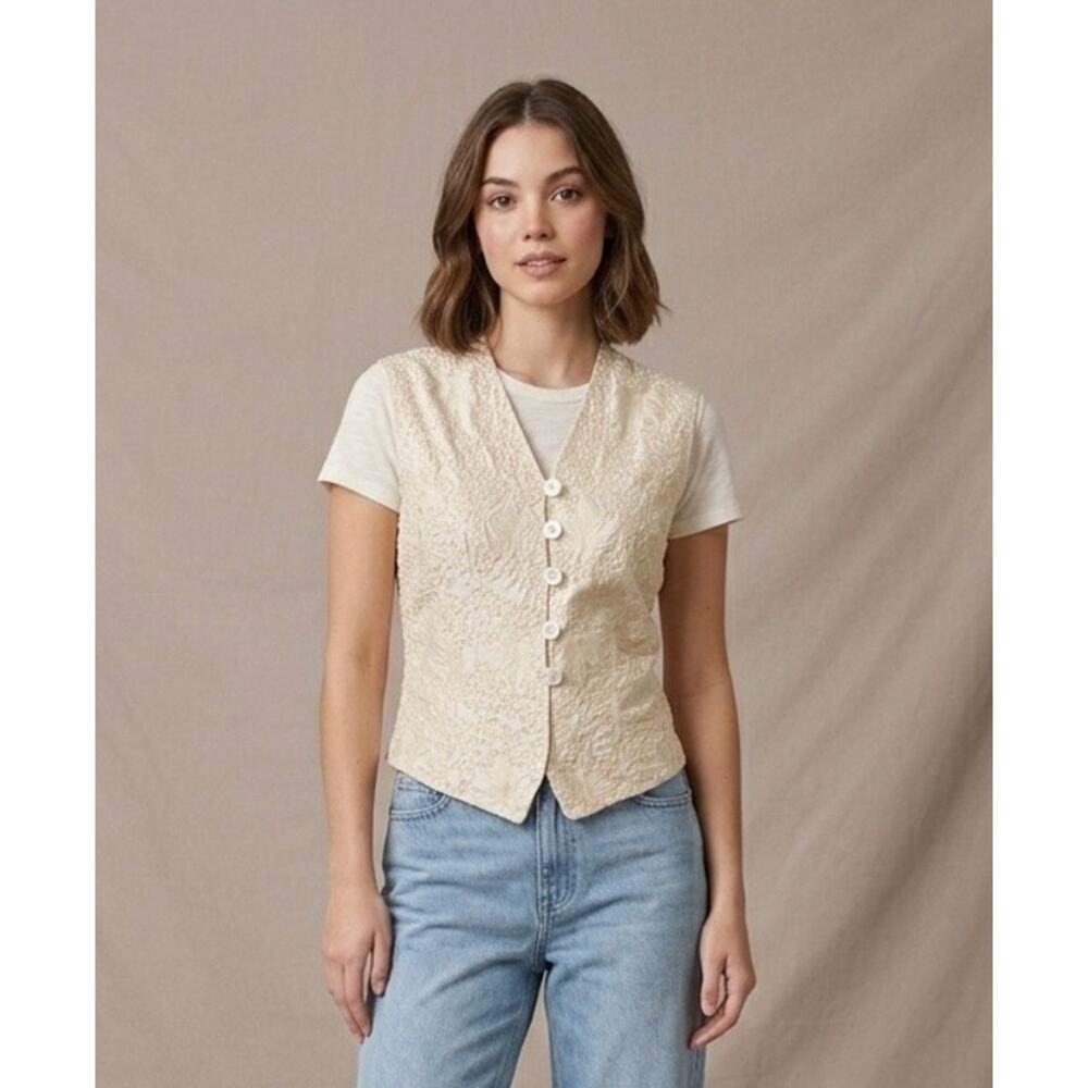 Tahari‎ Silk Vest Top Ivory Cream Embroidered Beaded Bridal Cocktail Vintage 2